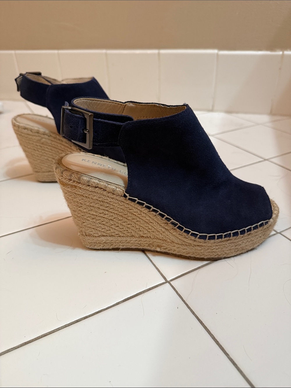 Kenneth Cole Navy Suede Espadrille Wedge Sandals - Picture 3 of 4